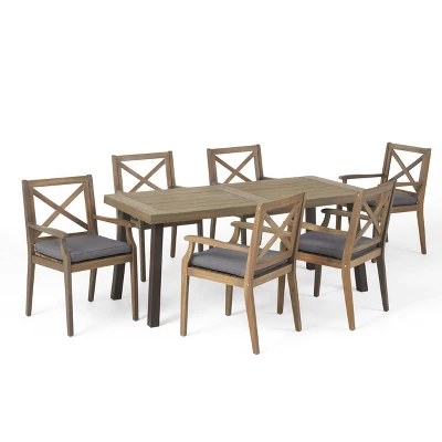 Juniper 7pc Acacia Wood Dining Set - Gray/Dark Gray - Christopher Knight Home 3 Juniper 7pc Acacia Wood Dining Set - Gray/Dark Gray - Christopher Knight Home