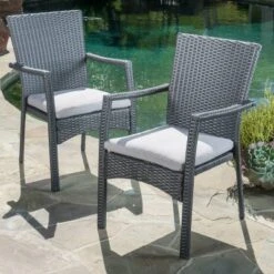 Corsica Set Of 2 Wicker Dining Chair With Cushions - Gray - Christopher Knight Home