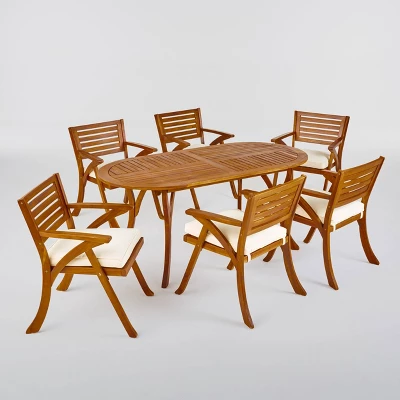Hermosa 7pc Acacia Wood Oval Dining Set - Teak/Cream - Christopher Knight Home 3 Hermosa 7pc Acacia Wood Oval Dining Set - Teak/Cream - Christopher Knight Home
