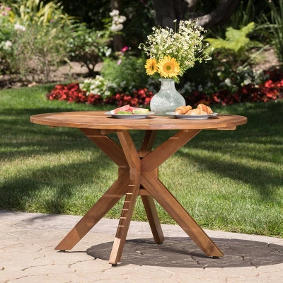 Stamford Round Acacia Wood Outdoor Patio Dining Table - Teak - Christopher Knight Home 3 Stamford Round Acacia Wood Outdoor Patio Dining Table - Teak - Christopher Knight Home