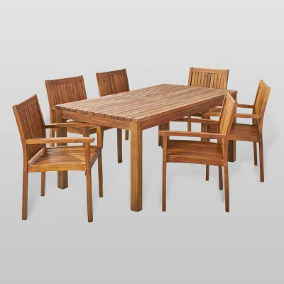 Wiloson 7pc Acacia Dining Set - Teak - Christopher Knight Home 3 Wiloson 7pc Acacia Dining Set - Teak - Christopher Knight Home