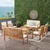Luciano 8pc Acacia Wood Modern Chat Set - Brown Patina/Cream - Christopher Knight Home -Outdoor Furniture Store GUEST 7a67544b e3a9 483f a0fd ba6a048c78aa