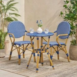 Paul 3pc Outdoor Aluminum French Bistro Set - Dark Teal/White/Bamboo - Christopher Knight Home