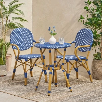 Paul 3pc Outdoor Aluminum French Bistro Set - Dark Teal/White/Bamboo - Christopher Knight Home 3 Paul 3pc Outdoor Aluminum French Bistro Set - Dark Teal/White/Bamboo - Christopher Knight Home