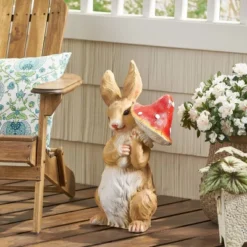 24" Concrete Hogeland Outdoor Rabbit Garden Statue - White And Brown - Christopher Knight Home