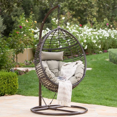Layla Indoor/Outdoor Hanging Basket Chair - Brown/Khaki - Christopher Knight Home 3 Layla Indoor/Outdoor Hanging Basket Chair - Brown/Khaki - Christopher Knight Home