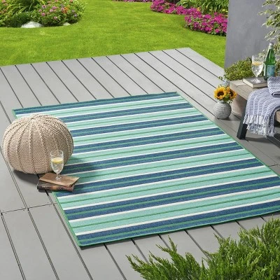 5' X 8' Ellis Geometric Outdoor Rug Blue/Green - Christopher Knight Home 4 5' X 8' Ellis Geometric Outdoor Rug Blue/Green - Christopher Knight Home - Image 2