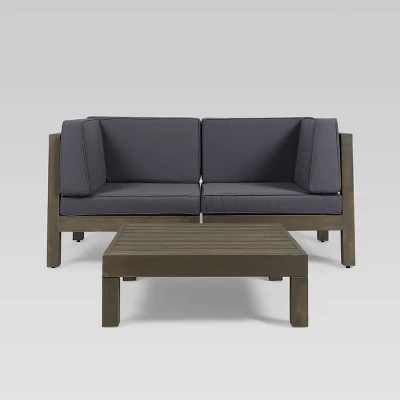 Oana 3pc Acacia Modular Loveseat And Table Set - Gray/Dark Gray - Christopher Knight Home 3 Oana 3pc Acacia Modular Loveseat And Table Set - Gray/Dark Gray - Christopher Knight Home