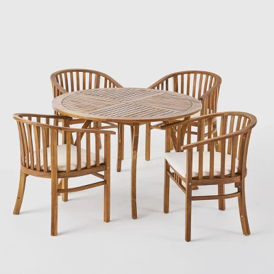 Alondra 5pc Acacia Wood Circular Dining Set - Teak - Christopher Knight Home 3 Alondra 5pc Acacia Wood Circular Dining Set - Teak - Christopher Knight Home