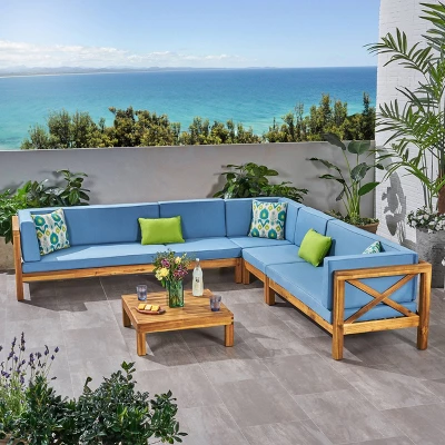Brava 6pc Acacia Wood Sectional Patio Seating Set - Christopher Knight Home 10 Brava 6pc Acacia Wood Sectional Patio Seating Set - Christopher Knight Home - Image 8