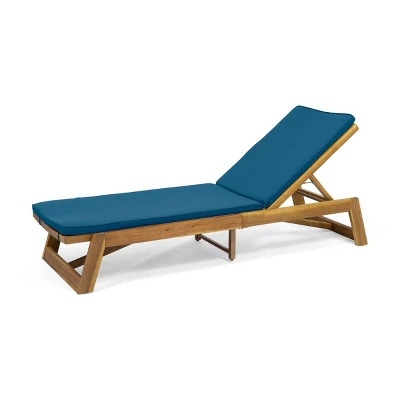 Kyoto 3pc Outdoor Acacia Wood Chaise Lounge Set With Cushions - Teak/Blue - Christopher Knight Home 4 Kyoto 3pc Outdoor Acacia Wood Chaise Lounge Set With Cushions - Teak/Blue - Christopher Knight Home - Image 2