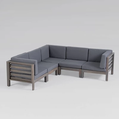 Oana 5pc Acacia Wood V-Shaped Sectional Sofa Set - Gray/Dark Gray - Christopher Knight Home 3 Oana 5pc Acacia Wood V-Shaped Sectional Sofa Set - Gray/Dark Gray - Christopher Knight Home