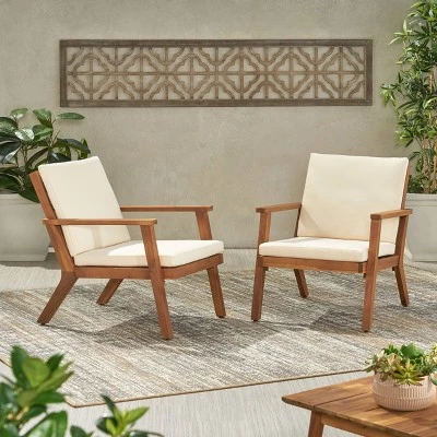 Temecula 2pk Outdoor Acacia Wood Club Chairs With Cushions - Brown Patina/Cream - Christopher Knight Home 3 Temecula 2pk Outdoor Acacia Wood Club Chairs With Cushions - Brown Patina/Cream - Christopher Knight Home