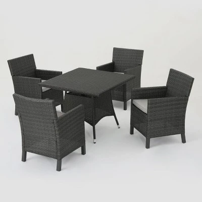 Cypress 5pc Wicker Square Dining Set - Gray - Christopher Knight Home 3 Cypress 5pc Wicker Square Dining Set - Gray - Christopher Knight Home