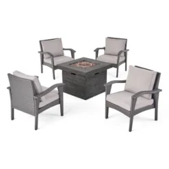 Keana 5pc Faux Rattan Club Chair & Fire Pit Chat Set - Christopher Knight Home -Outdoor Furniture Store GUEST 80adfc4c 37f3 4b44 89e5 491011ad427d