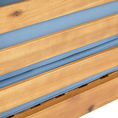 2pk Oana Outdoor Acacia Wood Left Arm Loveseat & Coffee Table With Cushion Teak/Blue - Christopher Knight Home 4 2pk Oana Outdoor Acacia Wood Left Arm Loveseat & Coffee Table With Cushion Teak/Blue - Christopher Knight Home - Image 2