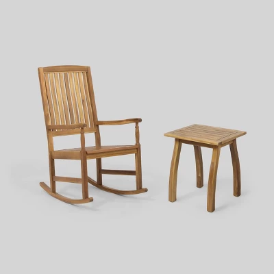 Arcadia 2pc Acacia Wood Rocking Chair And Side Table Set Teak - Christopher Knight Home 3 Arcadia 2pc Acacia Wood Rocking Chair And Side Table Set Teak - Christopher Knight Home