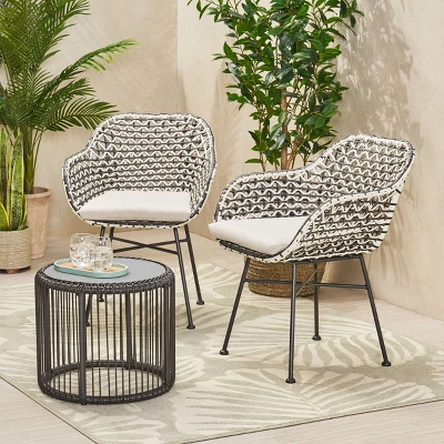 Neblett 3pc Patio Wicker Chat Set - White/Beige/Black - Christopher Knight Home 3 Neblett 3pc Patio Wicker Chat Set - White/Beige/Black - Christopher Knight Home