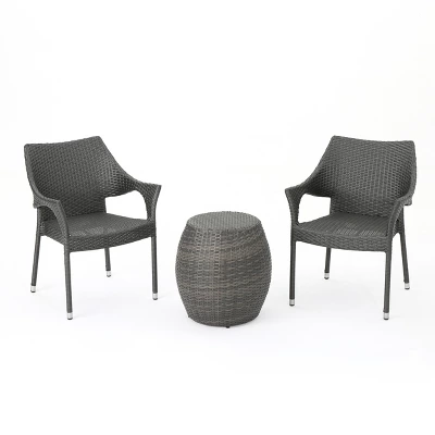 Pierce 3pc Wicker Chat Set - Gray - Christopher Knight Home 3 Pierce 3pc Wicker Chat Set - Gray - Christopher Knight Home