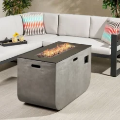 Adio Rectangular 40" Light Weight Concrete Gas Fire Pit Light Gray - Christopher Knight Home -Outdoor Furniture Store GUEST 86285199 9b05 4890 8036 05762aa9ad62