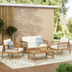 4pk Oana Outdoor Acacia Wood Chat Set With Cushions Teak/Beige - Christopher Knight Home 17 4pk Oana Outdoor Acacia Wood Chat Set With Cushions Teak/Beige - Christopher Knight Home -Outdoor Furniture Store GUEST 8860d712 fff0 4951 b6f0 a976c7b981a1