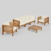 Oana 6pc Acacia Wood Sofa Chat Set Teak/Beige - Christopher Knight Home