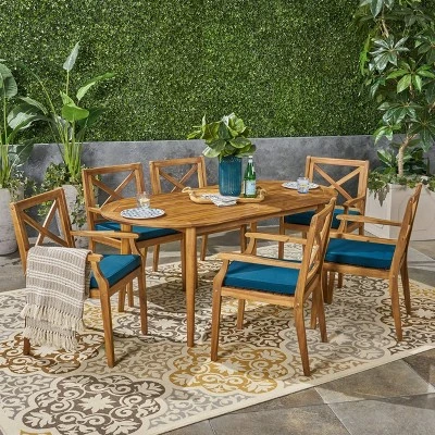 Pines 7pc Acacia Oval Wood Dining Set - Christopher Knight Home 8 Pines 7pc Acacia Oval Wood Dining Set - Christopher Knight Home - Image 6
