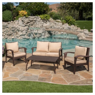 Honolulu Outdoor 4pc Wicker Seating Set And Cushions - Christopher Knight Home 5 Honolulu Outdoor 4pc Wicker Seating Set And Cushions - Christopher Knight Home - Image 3