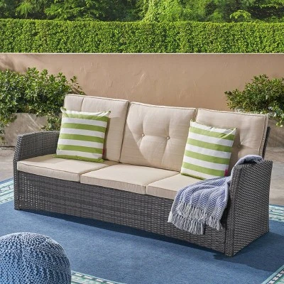 Sanger Wicker Sofa - Gray/Beige - Christopher Knight Home 6 Sanger Wicker Sofa - Gray/Beige - Christopher Knight Home - Image 4