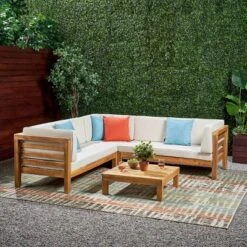 Oana 4pc Acacia Wood Patio Sectional Chat Set W/ Cushions - Christopher Knight Home -Outdoor Furniture Store GUEST 90118a0a d0b3 42a8 829e 401045559b3e
