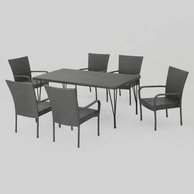 Nash 7pc Wicker Dining Set - Gray - Christopher Knight Home 3 Nash 7pc Wicker Dining Set - Gray - Christopher Knight Home