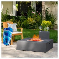 Aidan 40" Light Weight Concrete Gas Fire Pit Table With Tank Holder Square - Christopher Knight Home