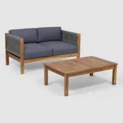 Laurel 2pc Acacia Wood Loveseat Set Teak/Gray - Christopher Knight Home