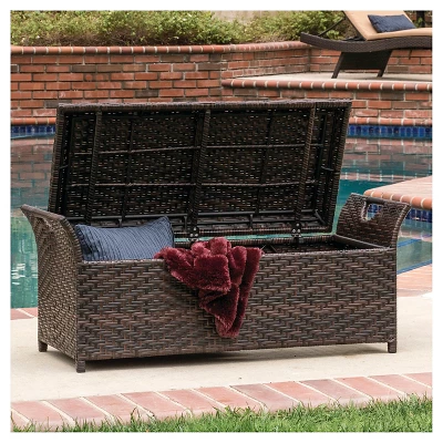 Wing Wicker Patio Storage Bench - Multi Brown - Christopher Knight Home 3 Wing Wicker Patio Storage Bench - Multi Brown - Christopher Knight Home