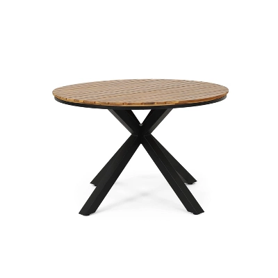 Soto Round Outdoor Acacia Wood Dining Table Teak/Black - Christopher Knight Home 5 Soto Round Outdoor Acacia Wood Dining Table Teak/Black - Christopher Knight Home - Image 3