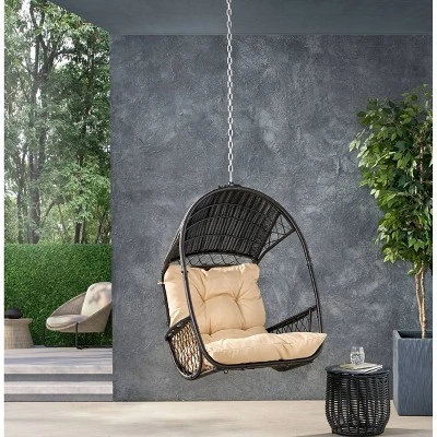 Greystone Indoor/Outdoor Wicker Hanging Chair With 8' Chain - Brown/Tan - Christopher Knight Home -Outdoor Furniture Store GUEST 947c8a71 1fad 49bd bf20 c9a22652a231