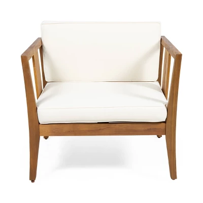 Nicholson Outdoor 4 Seater Acacia Wood Chat Set - Teak/Beige - Christopher Knight Home 4 Nicholson Outdoor 4 Seater Acacia Wood Chat Set - Teak/Beige - Christopher Knight Home - Image 2