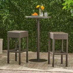 Milton Set Of 2 Wicker Patio Backless Barstool - Brown - Christopher Knight Home