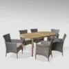 Stamford 7pc Acacia Wood And Wicker Dining Set - Gray/Silver - Christopher Knight Home -Outdoor Furniture Store GUEST 9d234045 7b06 415b 8774 89cf31b088ca