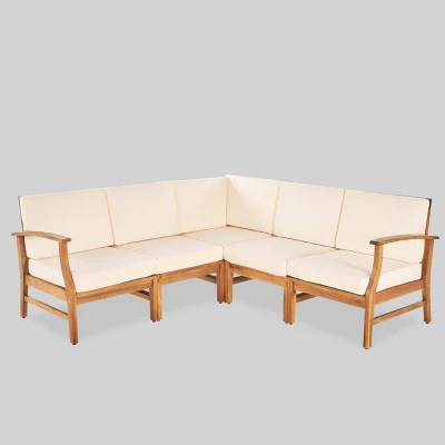 Perla 5pc Patio Sectional Sofa - Teak/Cream - Christopher Knight Home 3 Perla 5pc Patio Sectional Sofa - Teak/Cream - Christopher Knight Home