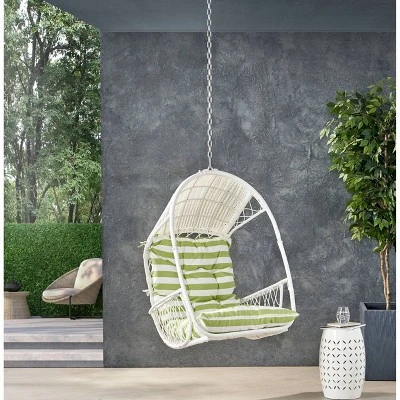 Greystone Indoor/Outdoor Hanging Chair With 8' Chain - White/Green - Christopher Knight Home -Outdoor Furniture Store GUEST a02a7ba1 6247 48b1 900b c28c7388a87c