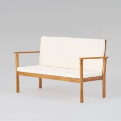 Luciano 8pc Acacia Wood Modern Chat Set - Brown Patina/Cream - Christopher Knight Home -Outdoor Furniture Store GUEST a0c23f95 5a34 4fe3 9eb2 f1a7a38bf9b0