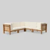 Oana 5pc Acacia Wood V-Shaped Sectional Sofa Set Teak/Beige - Christopher Knight Home -Outdoor Furniture Store GUEST a20015c6 674e 43f7 b185 5ed34977793f