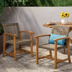 Hampton 2pk Acacia Wood & Wicker Dining Chairs - Natural/Gray - Christopher Knight Home -Outdoor Furniture Store GUEST a2bd85c4 46c4 4ccd 9243 0a6b37cbb5f2
