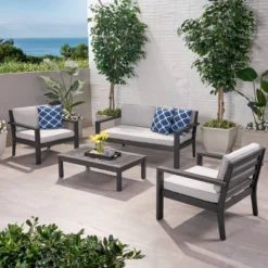 Santa Ana 4pc Gray Acacia Wood Conversation Set - Christopher Knight Home -Outdoor Furniture Store GUEST a371dd9c 60d2 46a3 9d10 39b15daad9b3