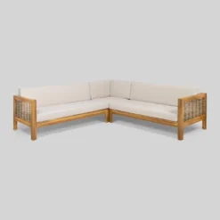 Linwood 3pc Wood And Wicker Sectional Sofa Set - Christopher Knight Home