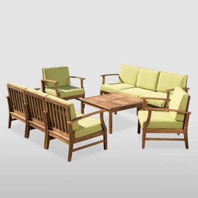 9pc Perla Acacia Wood Patio Conversation Set - Teak - Christopher Knight Home 3 9pc Perla Acacia Wood Patio Conversation Set - Teak - Christopher Knight Home