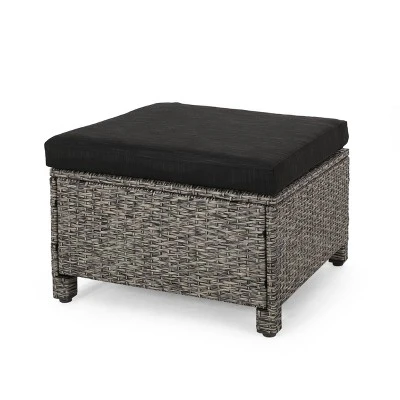Puerta 2pk Outdoor Wicker Ottomans With Cushions - Black/Dark Gray - Christopher Knight Home 6 Puerta 2pk Outdoor Wicker Ottomans With Cushions - Black/Dark Gray - Christopher Knight Home - Image 4
