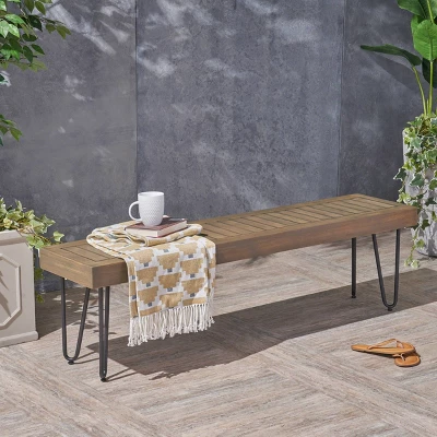 Jane Wood/Metal Patio Industrial Bench - Gray - Christopher Knight Home 3 Jane Wood/Metal Patio Industrial Bench - Gray - Christopher Knight Home