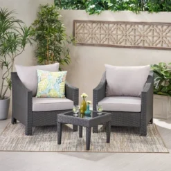 Antibes 3pc Wicker Chat Set With Cushions - Christopher Knight Home -Outdoor Furniture Store GUEST aa2d2557 a6be 4cd6 9003 592acfc52d4b